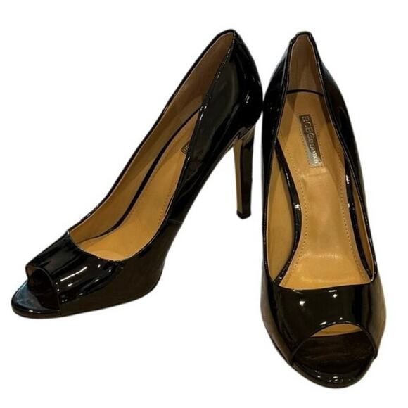 BCBGMAXAZRIA Black Patent Leather Peep Toe Stiletto Pumps (9.5) - Picture 2 of 4